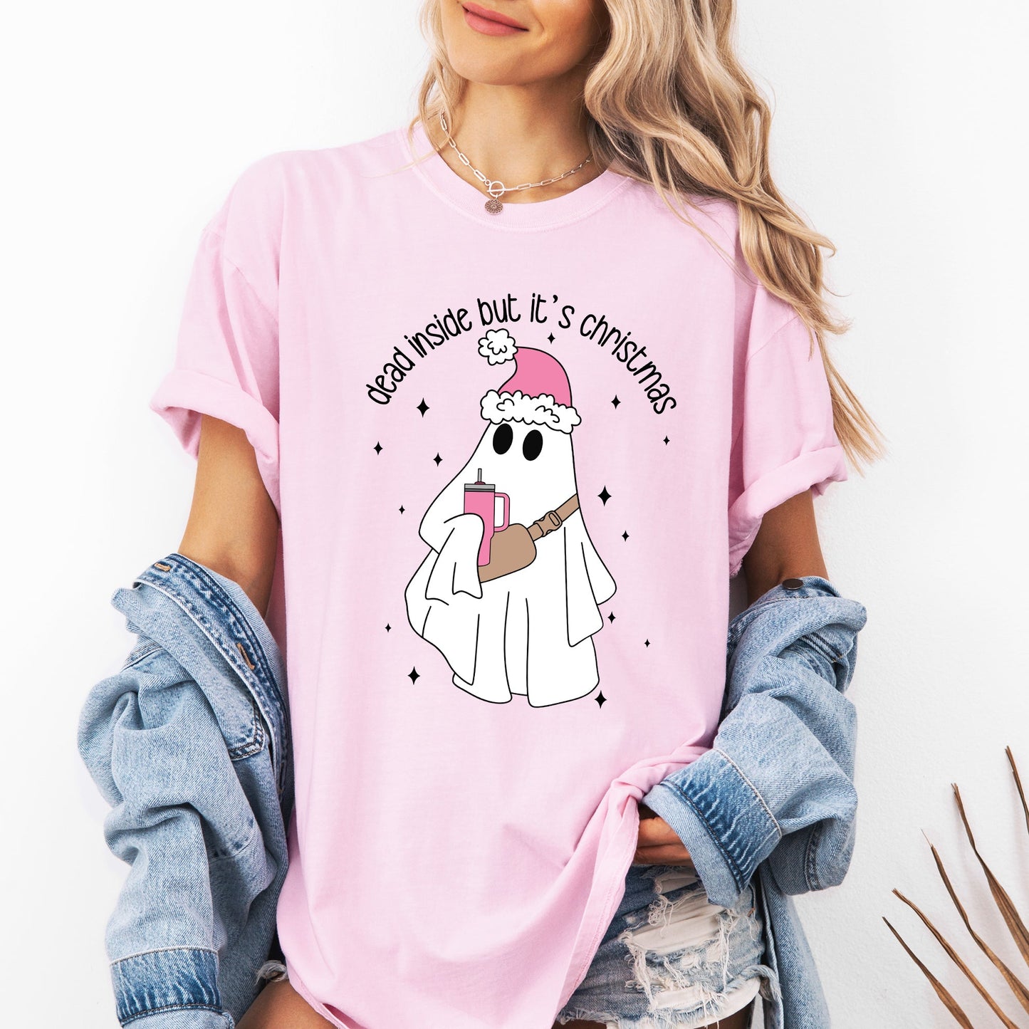 Dead Inside But It's Christmas, Ghost, Funny, Bougie, Santa, Winter, Xmas Tshirt Comfort Colors T-Shirt