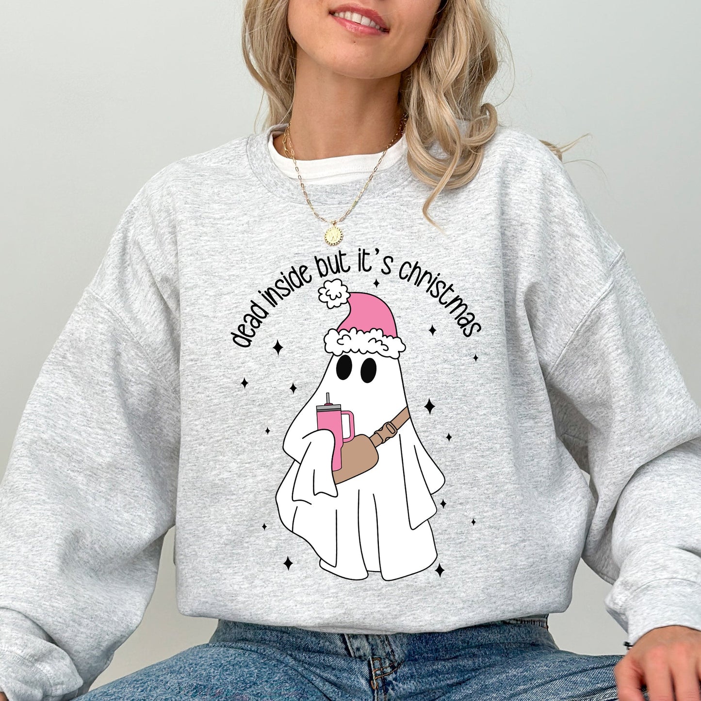 Dead Inside But It's Christmas, Ghost, Funny, Bougie, Santa, Winter, Xmas Sweatshirt