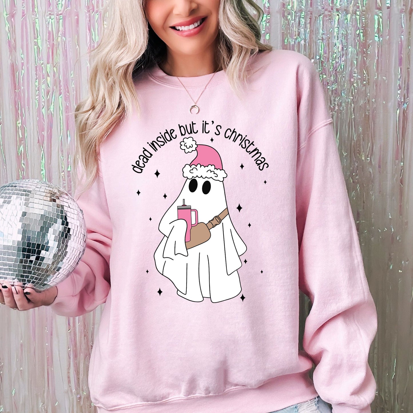Dead Inside But It's Christmas, Ghost, Funny, Bougie, Santa, Winter, Xmas Sweatshirt