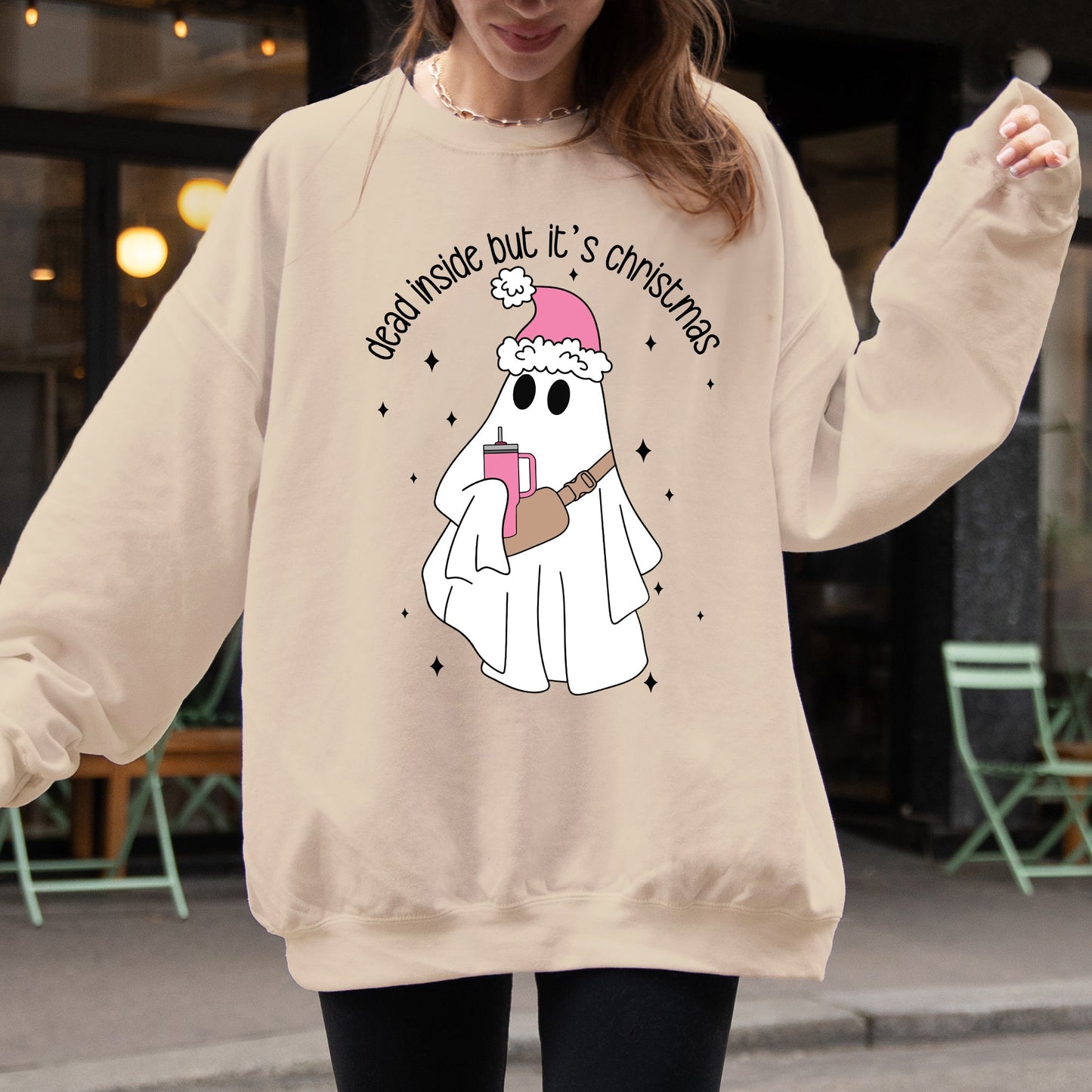 Dead Inside But It's Christmas, Ghost, Funny, Bougie, Santa, Winter, Xmas Sweatshirt