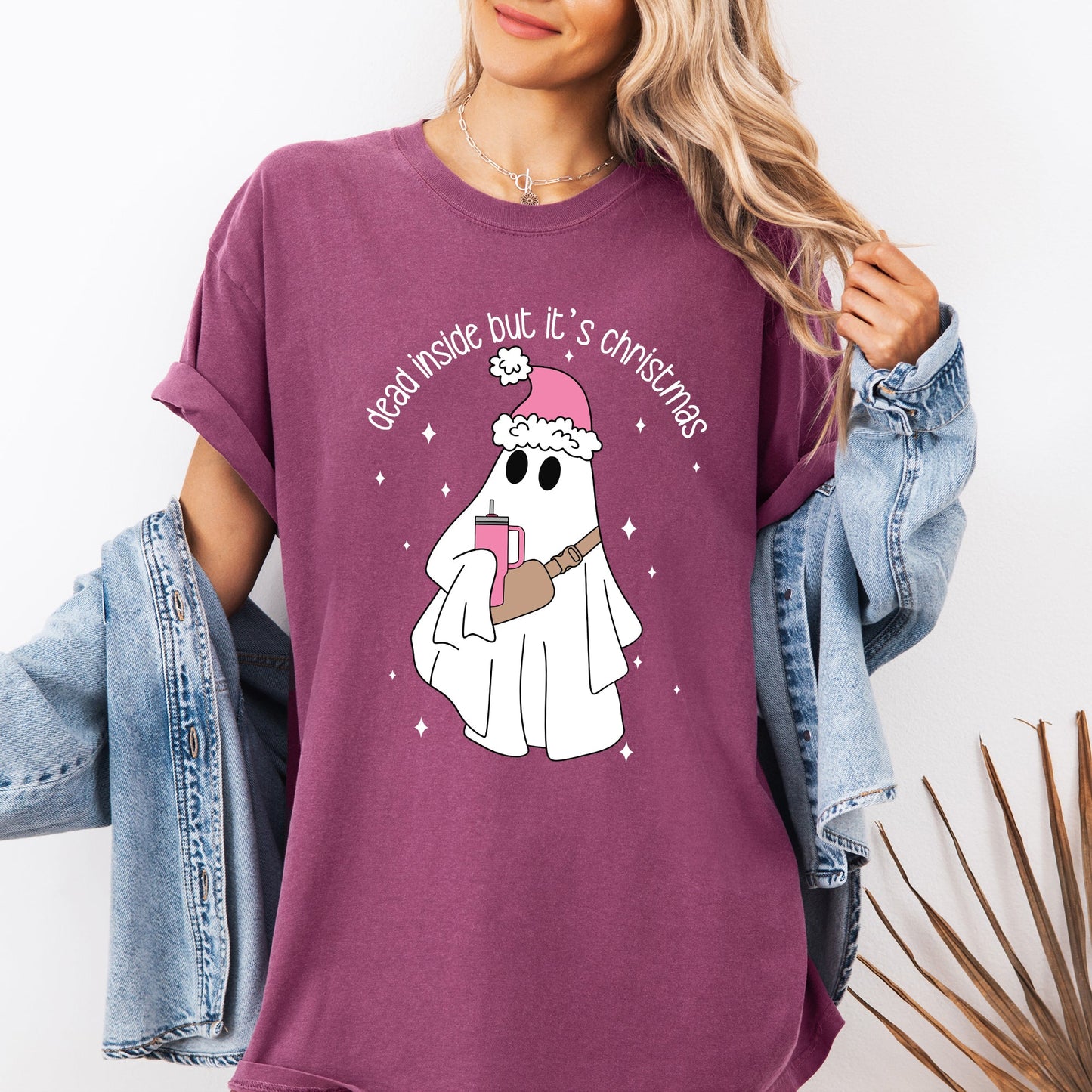 Dead Inside But It's Christmas, Ghost, Funny, Bougie, Santa, Winter, Xmas Tshirt Comfort Colors T-Shirt