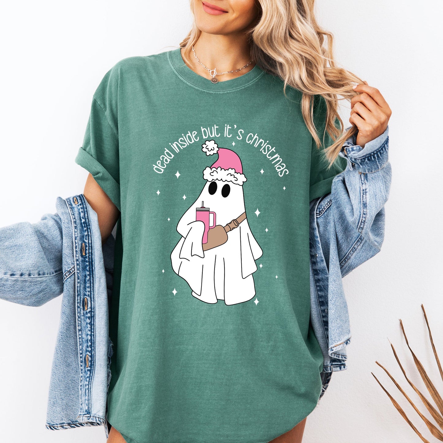 Dead Inside But It's Christmas, Ghost, Funny, Bougie, Santa, Winter, Xmas Tshirt Comfort Colors T-Shirt