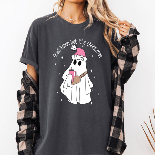 Dead Inside But It's Christmas, Ghost, Funny, Bougie, Santa, Winter, Xmas Tshirt Comfort Colors T-Shirt
