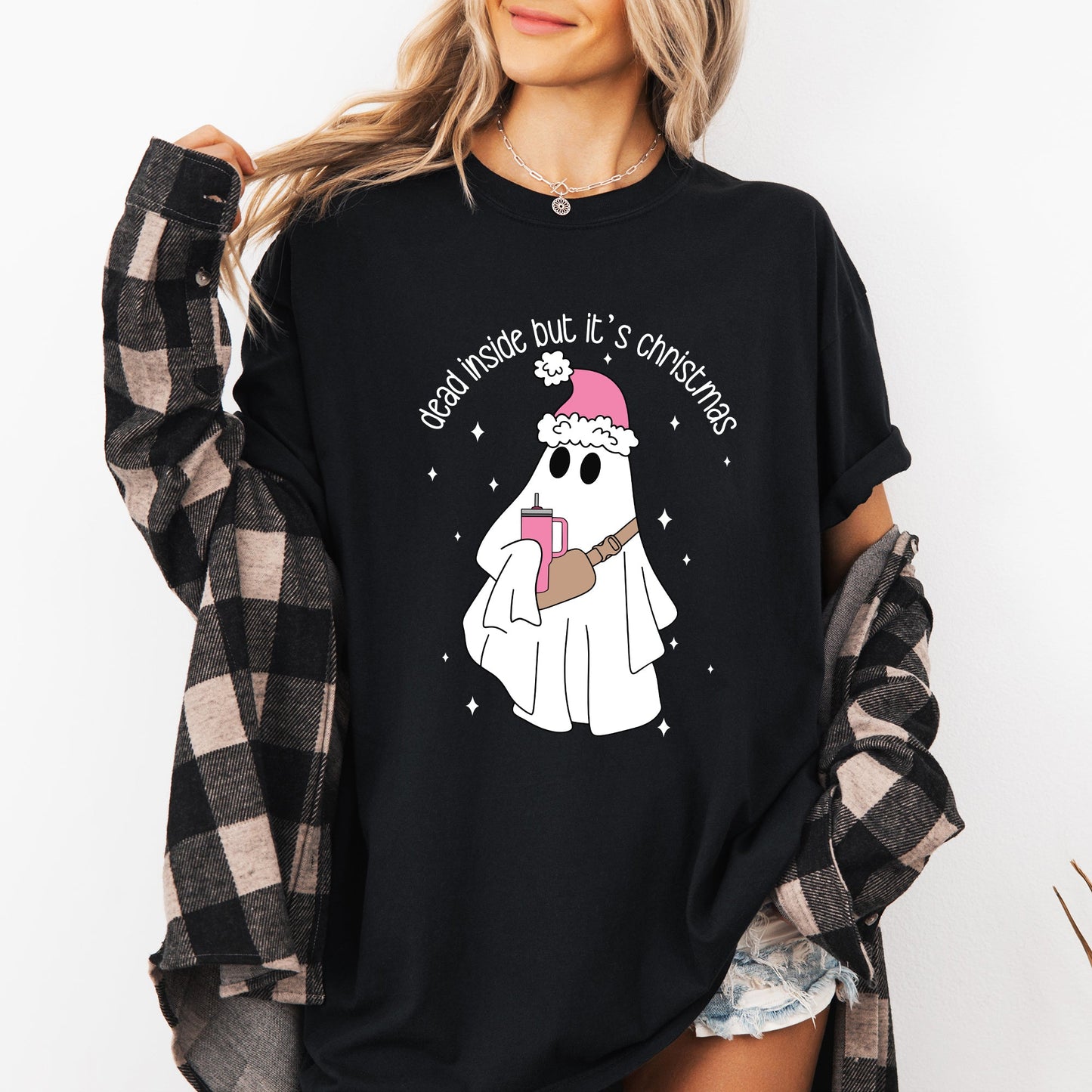 Dead Inside But It's Christmas, Ghost, Funny, Bougie, Santa, Winter, Xmas Tshirt Comfort Colors T-Shirt