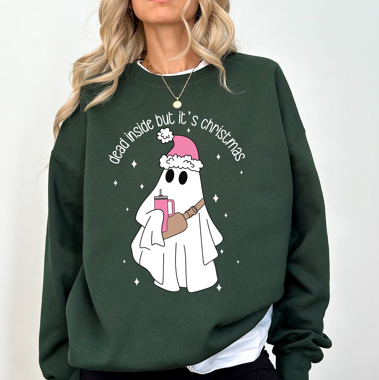 Dead Inside But It's Christmas, Ghost, Funny, Bougie, Santa, Winter, Xmas Sweatshirt