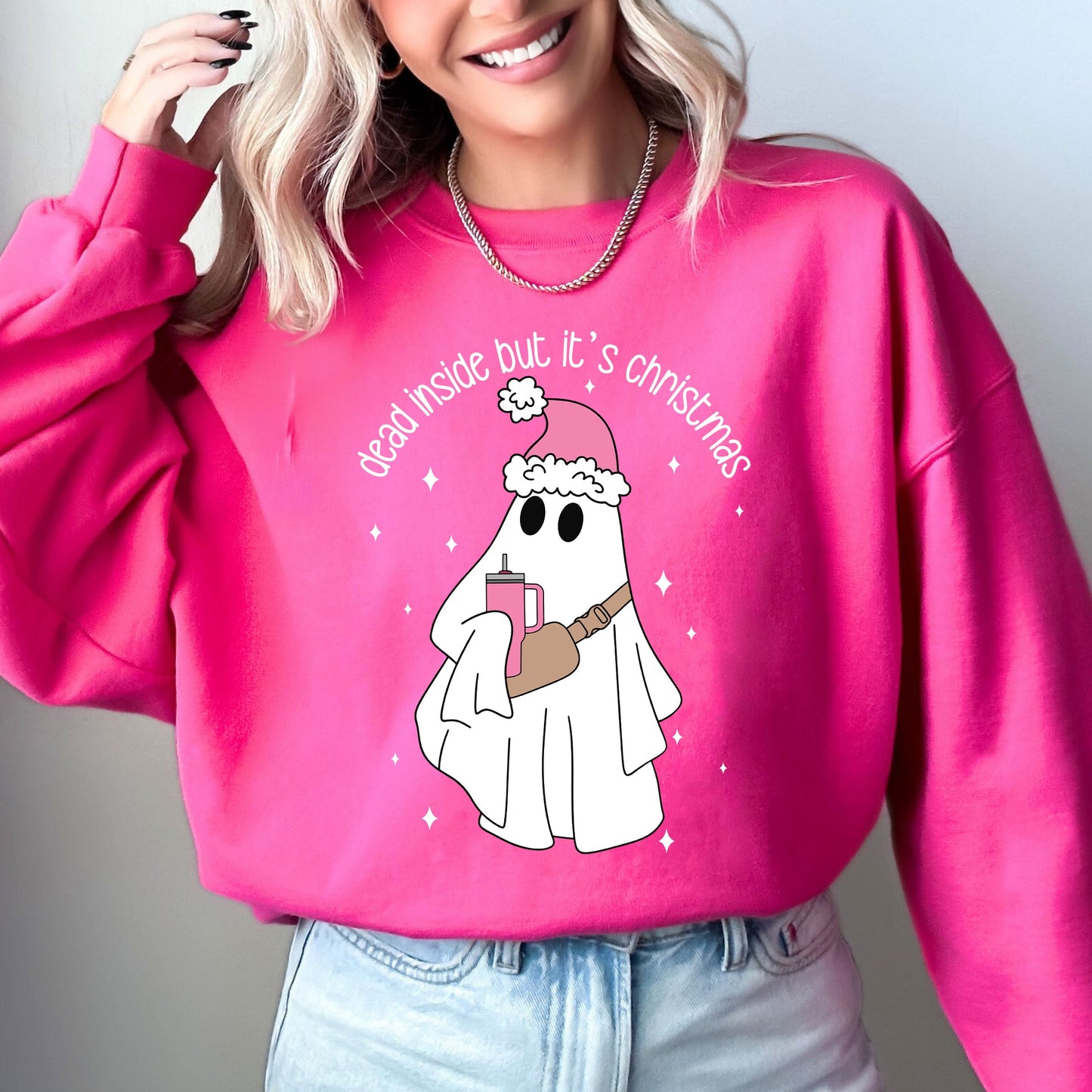 Dead Inside But It's Christmas, Ghost, Funny, Bougie, Santa, Winter, Xmas Sweatshirt