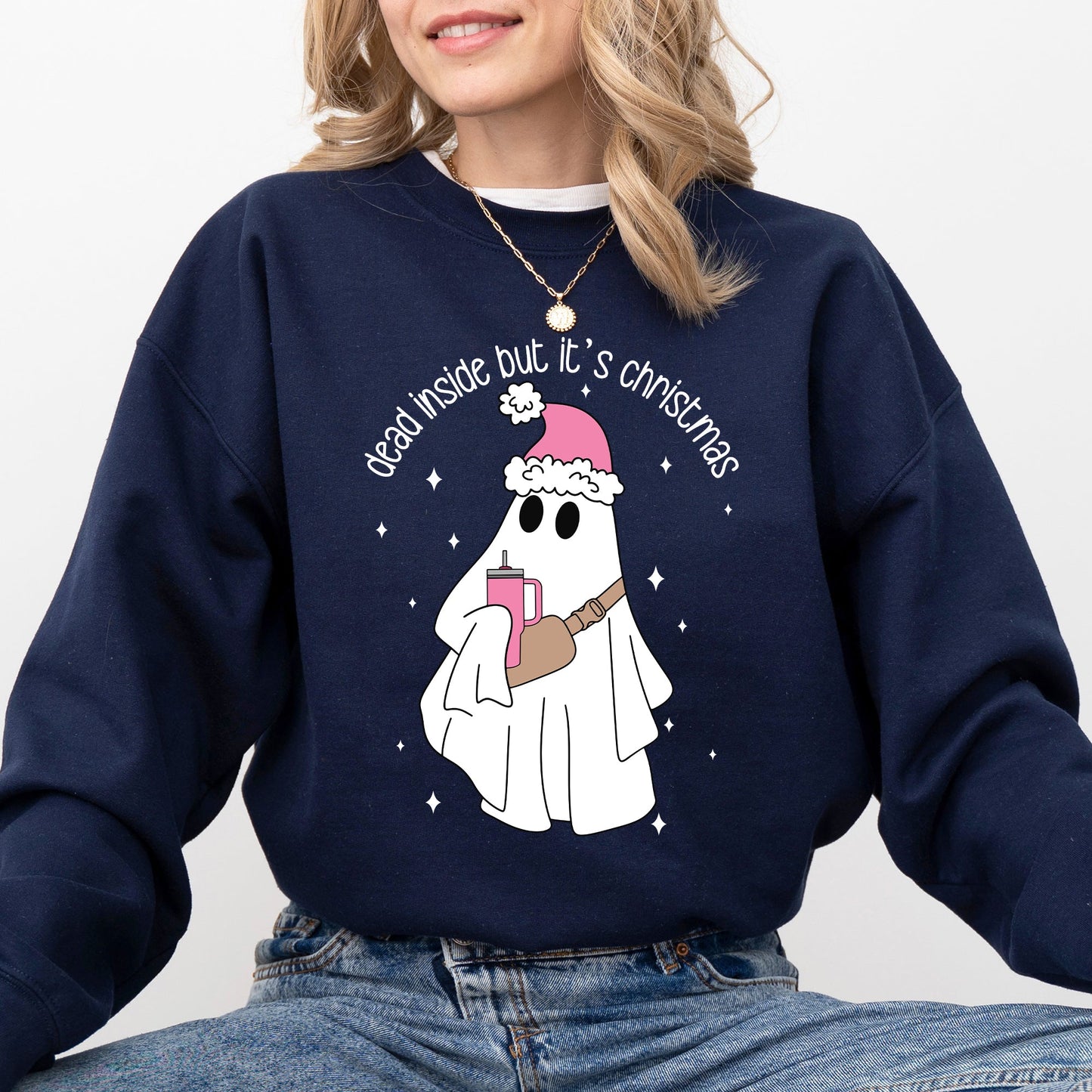 Dead Inside But It's Christmas, Ghost, Funny, Bougie, Santa, Winter, Xmas Sweatshirt