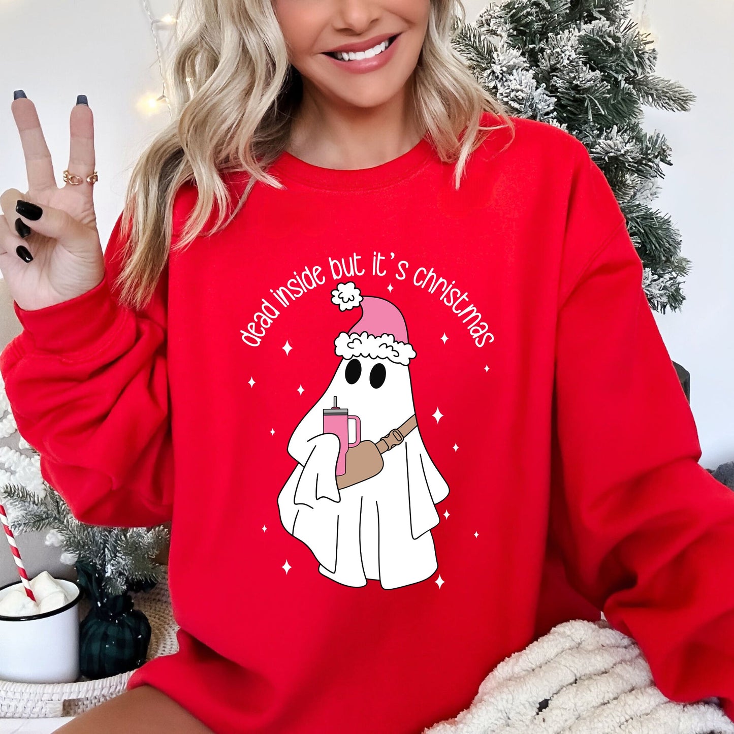 Dead Inside But It's Christmas, Ghost, Funny, Bougie, Santa, Winter, Xmas Sweatshirt