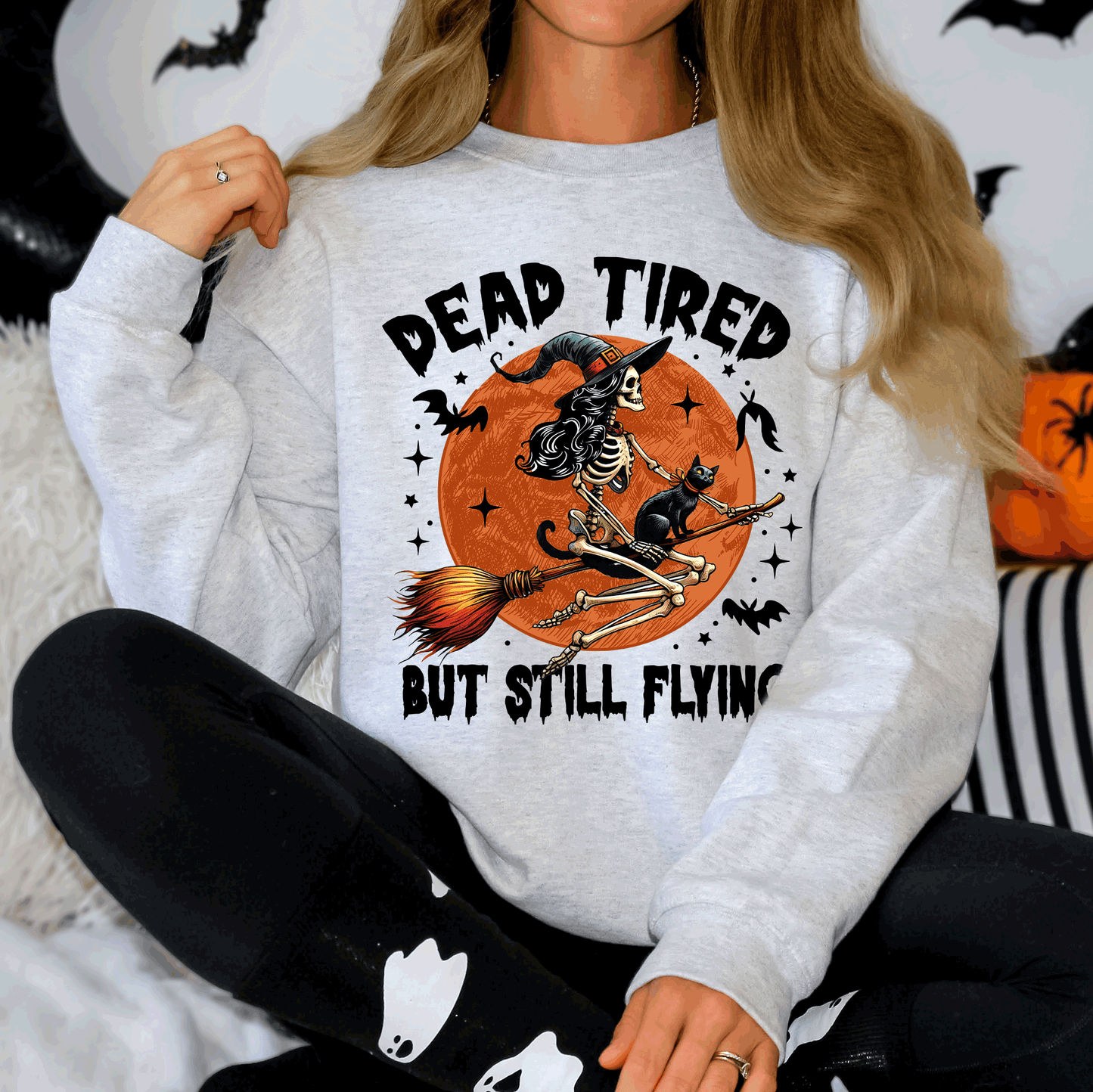 Dead Tired But Still Flying, Halloween, Witch Sweatshirt