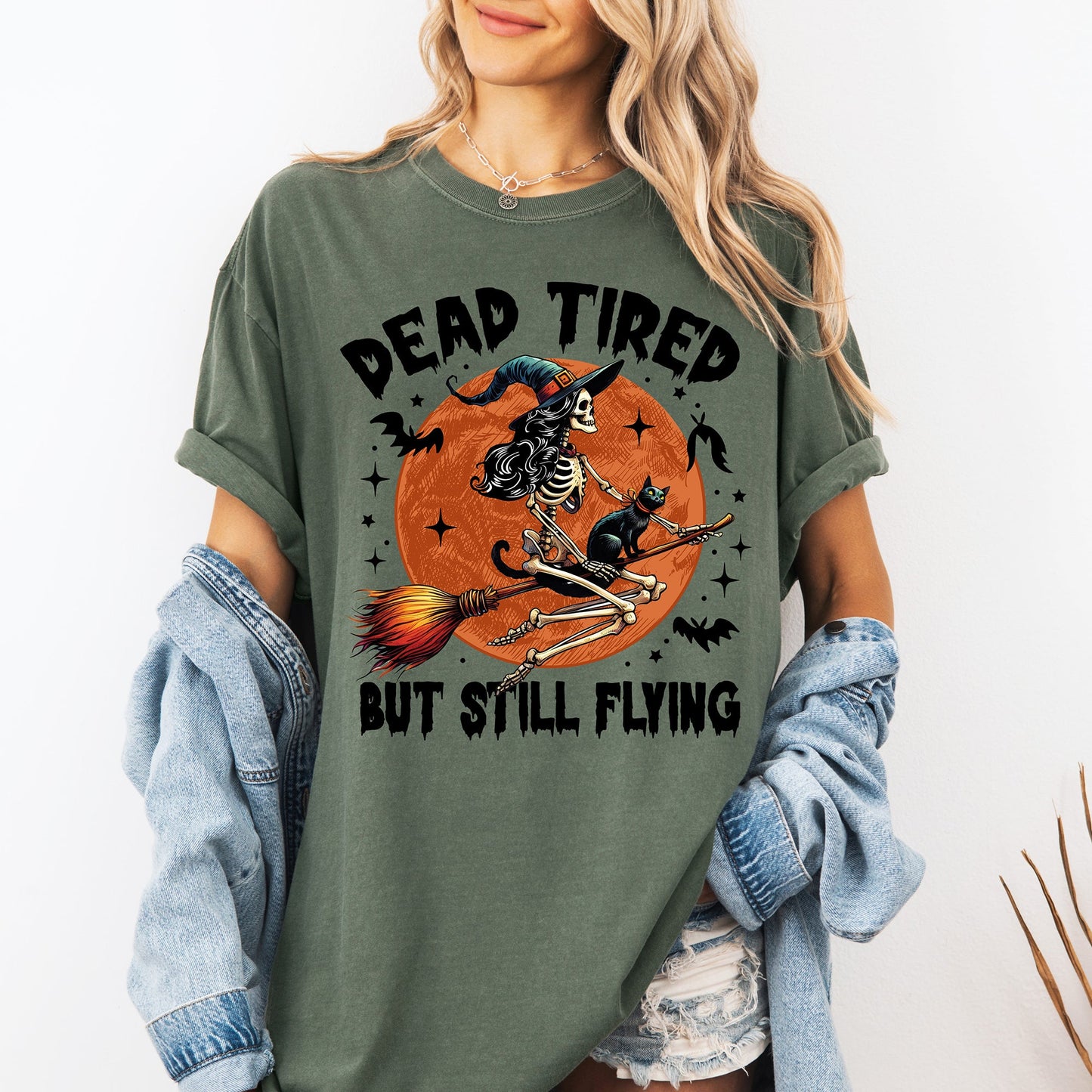 Dead Tired But Still Flying, Halloween, Witch, Comfort Colors T-Shirt