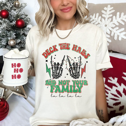Deck The Halls And Not Your Family, Fa La La, Retro, Christmas, Skeleton, Rock Comfort Colors Tshirt