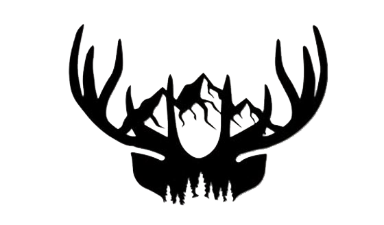 Black silhouette of deer antlers with a forest design on a white background