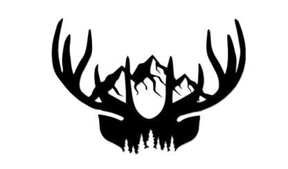 Black silhouette of deer antlers with a forest design on a white background