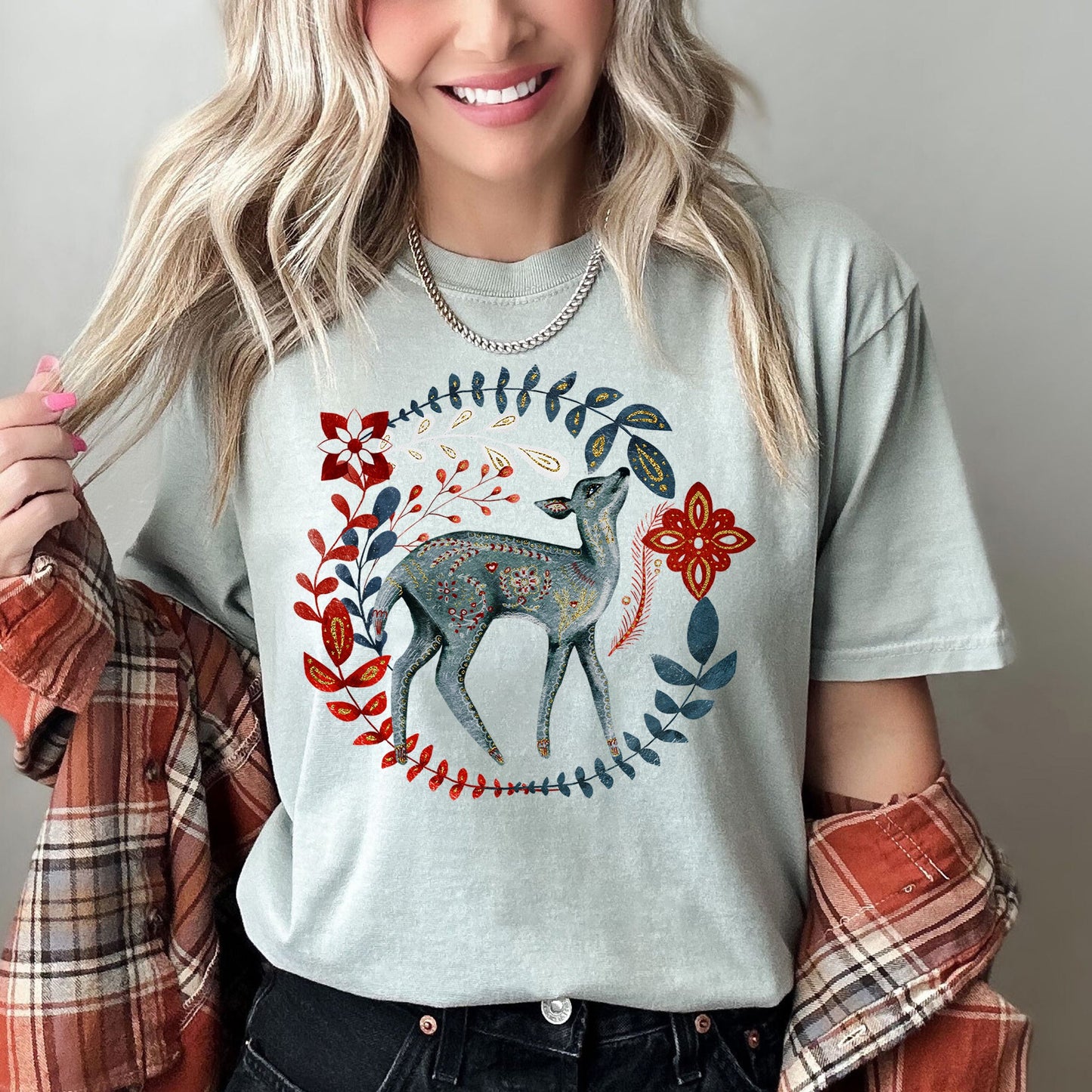 Deer, Folk Art, Scandinavian, Winter, Christmas Comfort Colors Tshirt