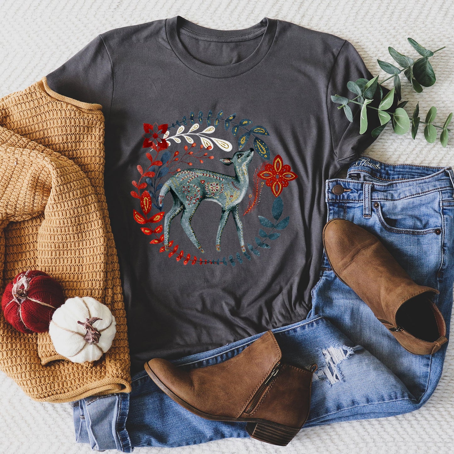 Deer, Folk Art, Scandinavian, Winter, Christmas Super Soft Tees