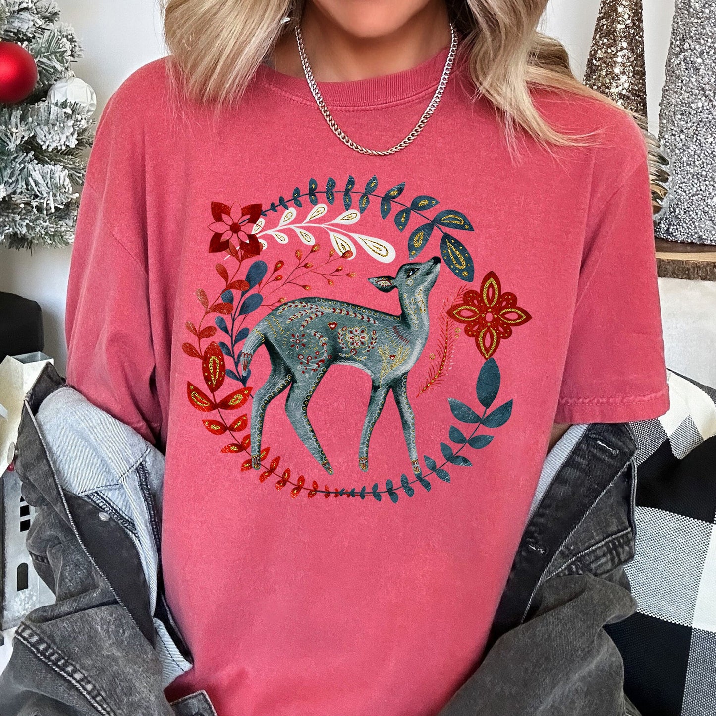 Deer, Folk Art, Scandinavian, Winter, Christmas Comfort Colors Tshirt