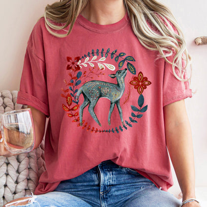 Deer, Folk Art, Scandinavian, Winter, Christmas Comfort Colors Tshirt