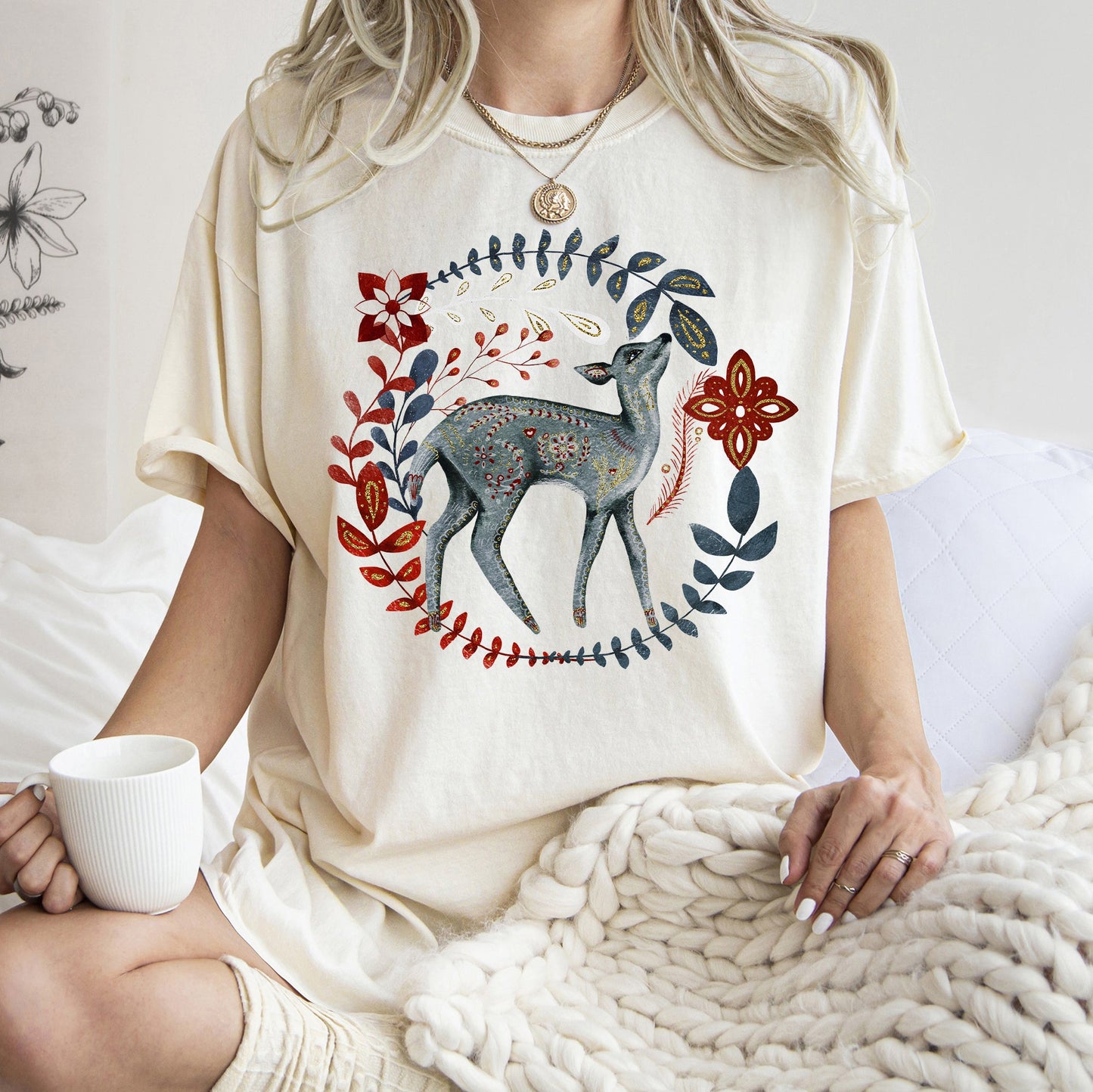 Deer, Folk Art, Scandinavian, Winter, Christmas Comfort Colors Tshirt