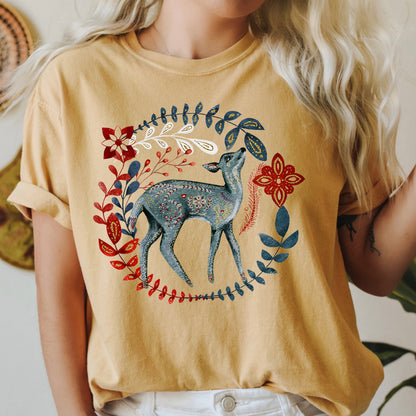 Deer, Folk Art, Scandinavian, Winter, Christmas Comfort Colors Tshirt