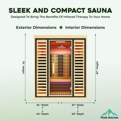 Peak Saunas Denali Luxury 3-Person Full Spectrum Infrared Sauna with Two XL Medical-Grade Red Light Therapy Panels & Smart WiFi App Control