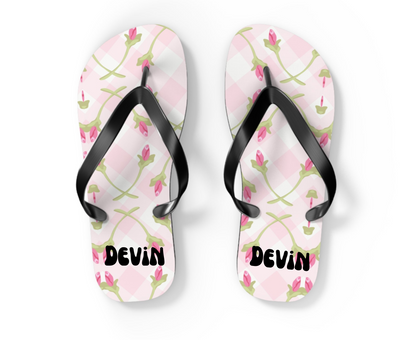 Customizable: Chic Floral Flip Flops for Summer Fun, Beach Vacation Sandals, Garden Party Footwear, Stylish Slip-Ons, Spring Accessories