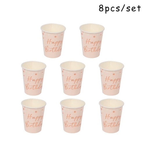 Disposable Paper Straws/Napkin/Cup/Plate Pink