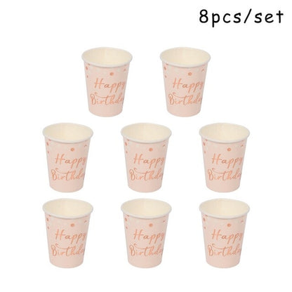 Disposable Paper Straws/Napkin/Cup/Plate Pink