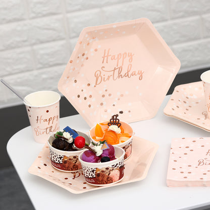 Disposable Paper Straws/Napkin/Cup/Plate Pink
