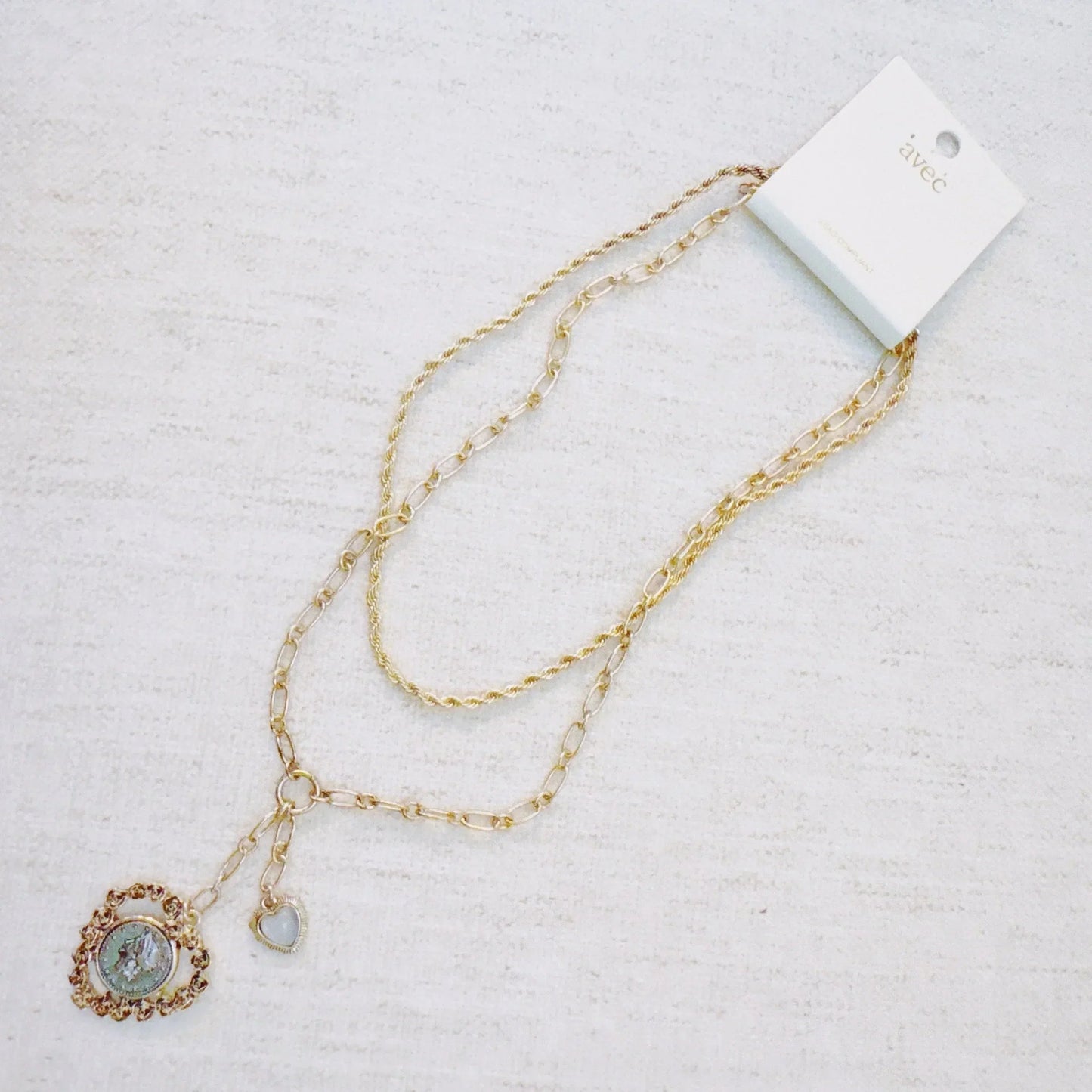 Double Chain Heart Pendant Necklace – Layered Gold Links with
