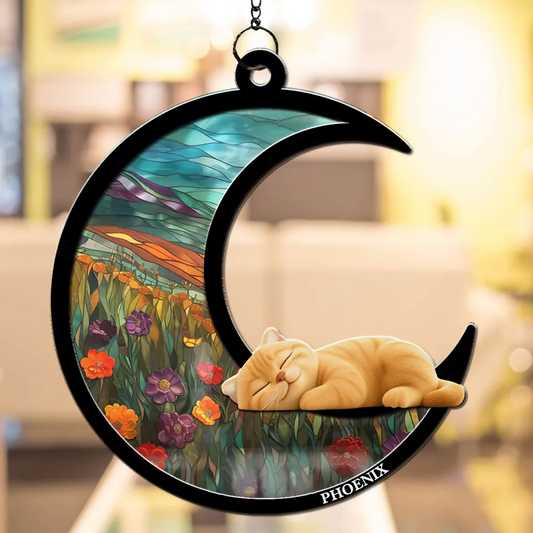 Dreaming Of Love - Personalized Window Hanging Suncatcher Ornament - Gift For Cat Mom, Cat Dad, Cat Lovers