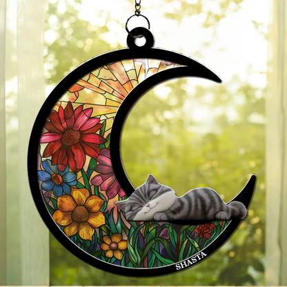 Dreaming Of Love - Personalized Window Hanging Suncatcher Ornament - Gift For Cat Mom, Cat Dad, Cat Lovers