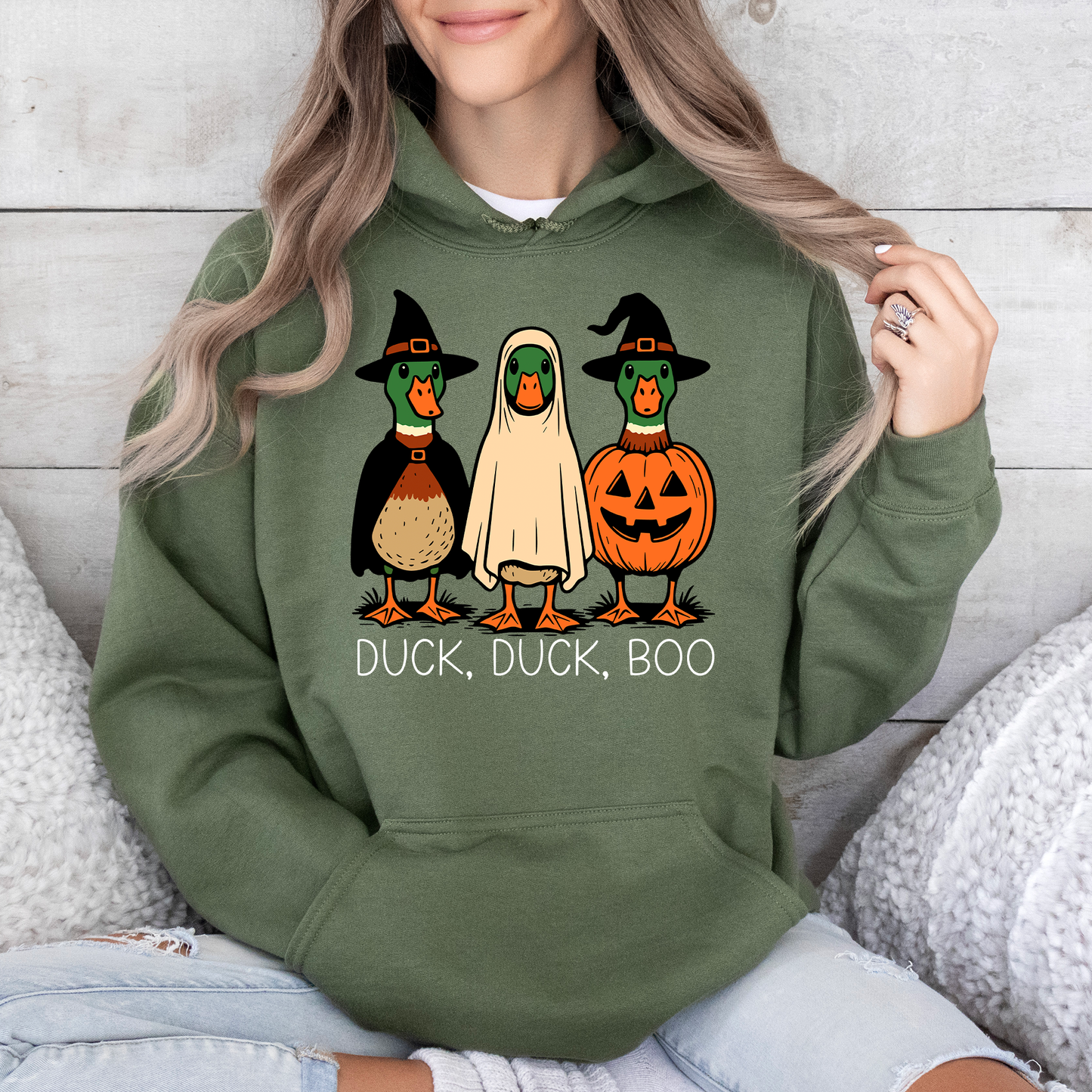 Duck Duck Boo, Funny Goose Halloween, Silly Duck Ghost, Witch, Trick or Treat, Spooky Season, Graphic Hoodie, Hooded Sweatshirt