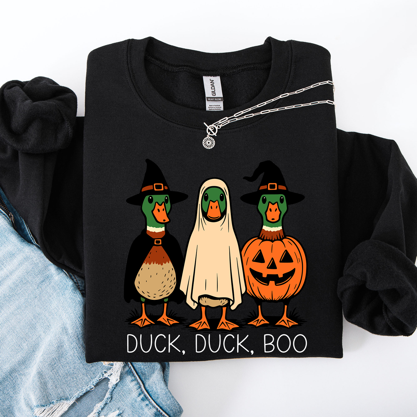 Duck Duck Boo, Funny Goose Halloween, Silly Duck Ghost, Witch, Trick or Treat, Spooky Season, Halloween Sweatshirt