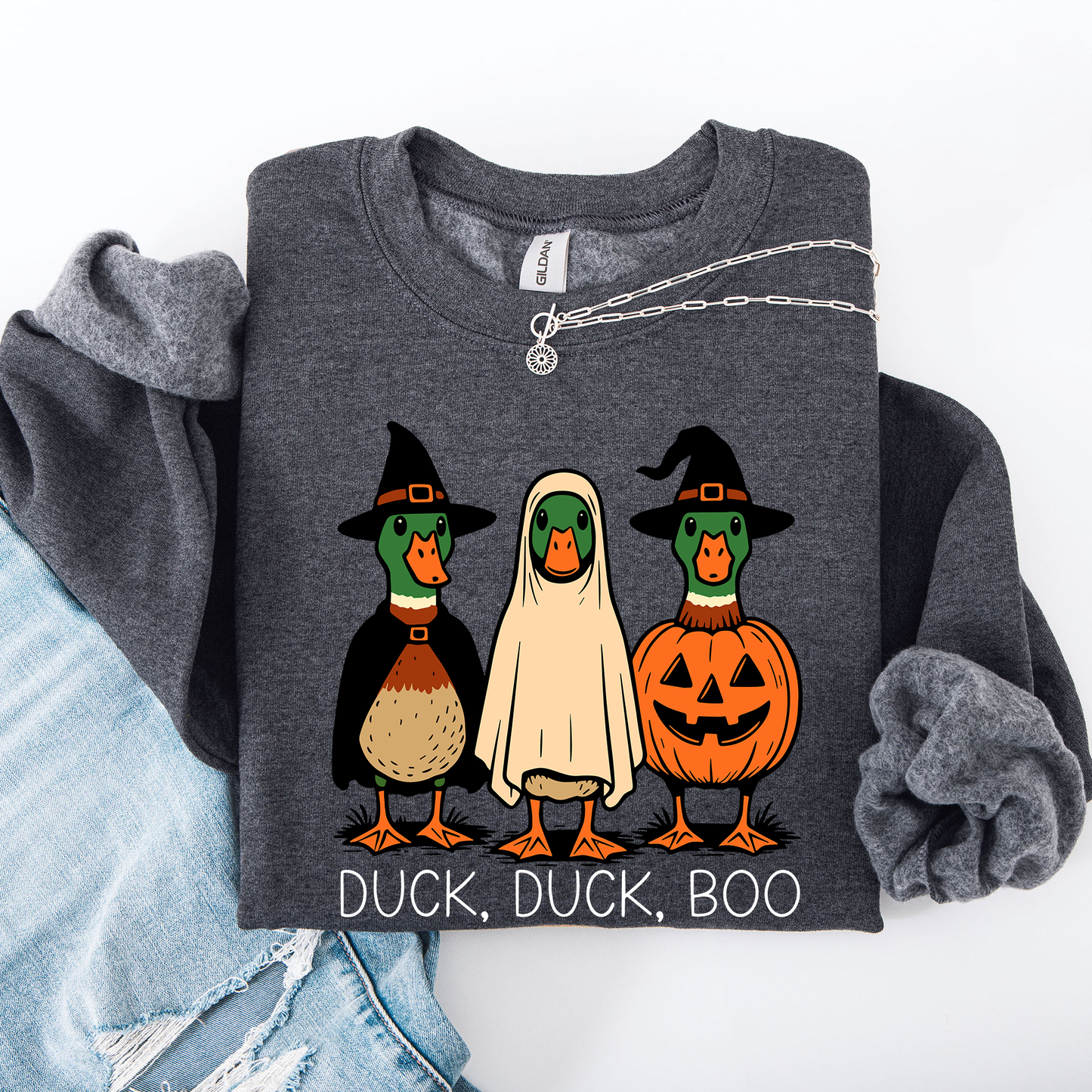 Duck Duck Boo, Funny Goose Halloween, Silly Duck Ghost, Witch, Trick or Treat, Spooky Season, Halloween Sweatshirt