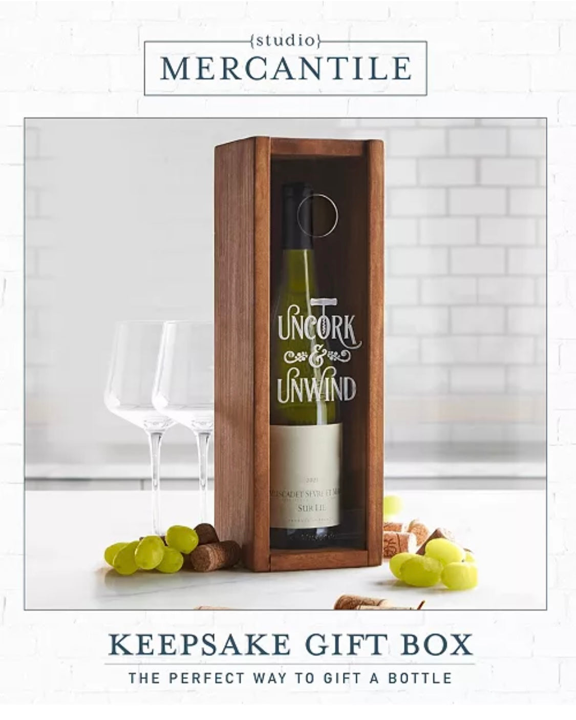 STUDIO MERCANTILE WINE KEEPSAKE BOX - ELEGANT GIFT & CORK DISPLAY