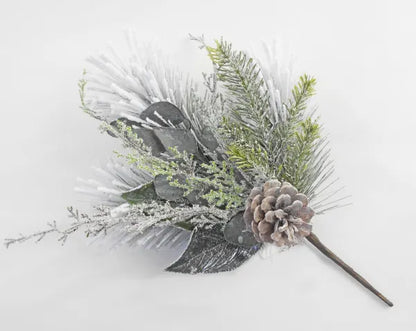 Flocked Longneedle Pine Spray x3, 14" Green/ White