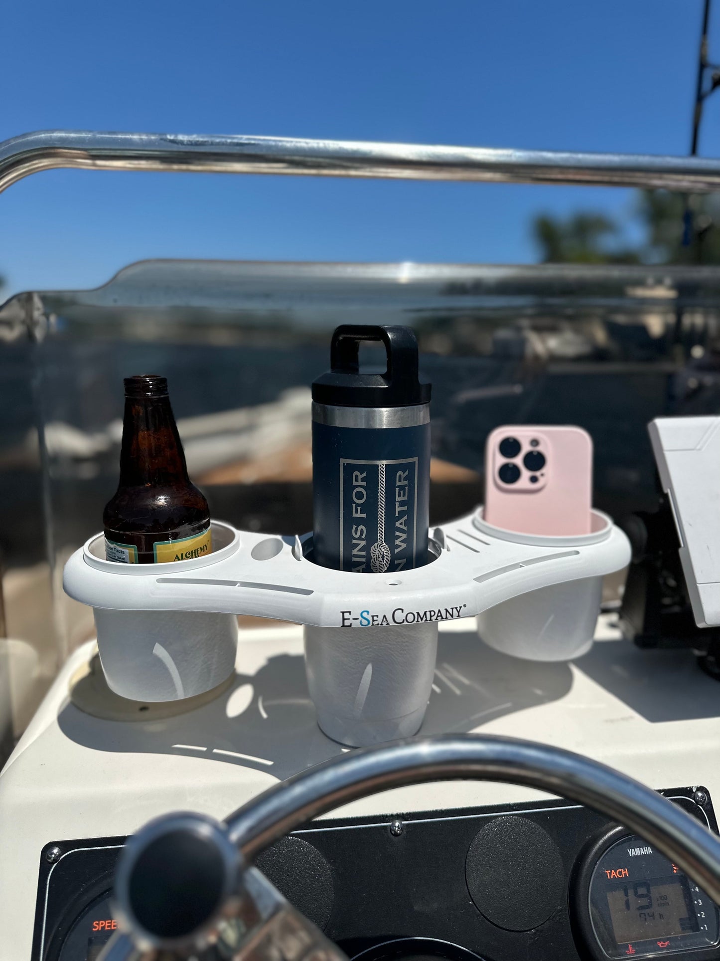 E-Sea Caddy Pro- Multi Cup Suction Mounted Drink Holder-White