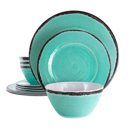 Elama Azul Banquet 12 Piece Lightweight Melamine Dinnerware Set in