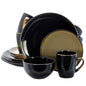 Elama Cambridge Grand 16-Piece Dinnerware Set in Luxurious Black and