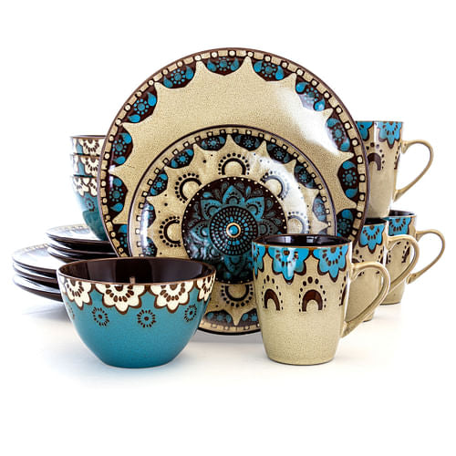 Elama Clay Heart 16 Piece Luxurious Stoneware Dinnerware with Complete