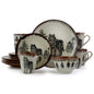 Elama Majestic Wolf 16 Piece Luxurious Stoneware Dinnerware with