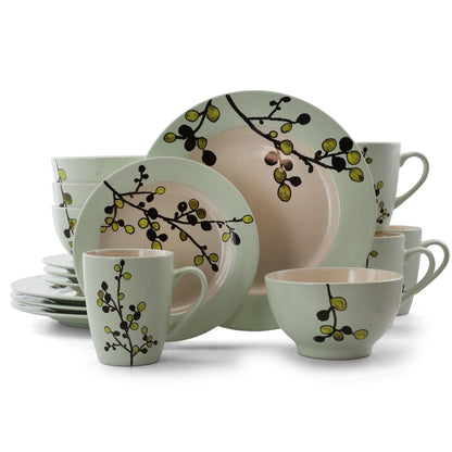 Elama Retro Bloom 16 Piece Luxurious Stoneware Dinnerware with