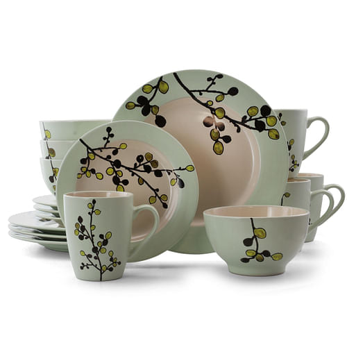 Elama Retro Bloom 16 Piece Luxurious Stoneware Dinnerware with