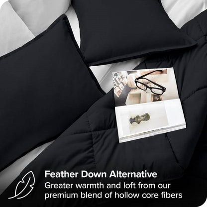 Twin/Twin XL Super Soft Lightweight Down Alternative Comforter Set in Black