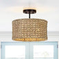Bohemian 13.6-inch Round Rattan Drum 2-Light Ceiling Light - Semi-Flush Mount