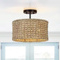 Bohemian 13.6-inch Round Rattan Drum 2-Light Ceiling Light | Kitchen + Metal