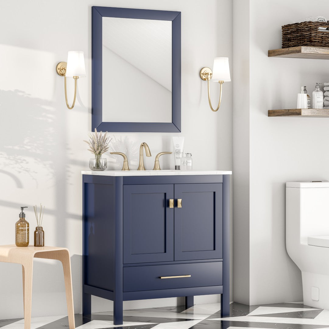 Eviva Acclaim 60" x 30" Rectangular Blue Wooden Framed Mirror