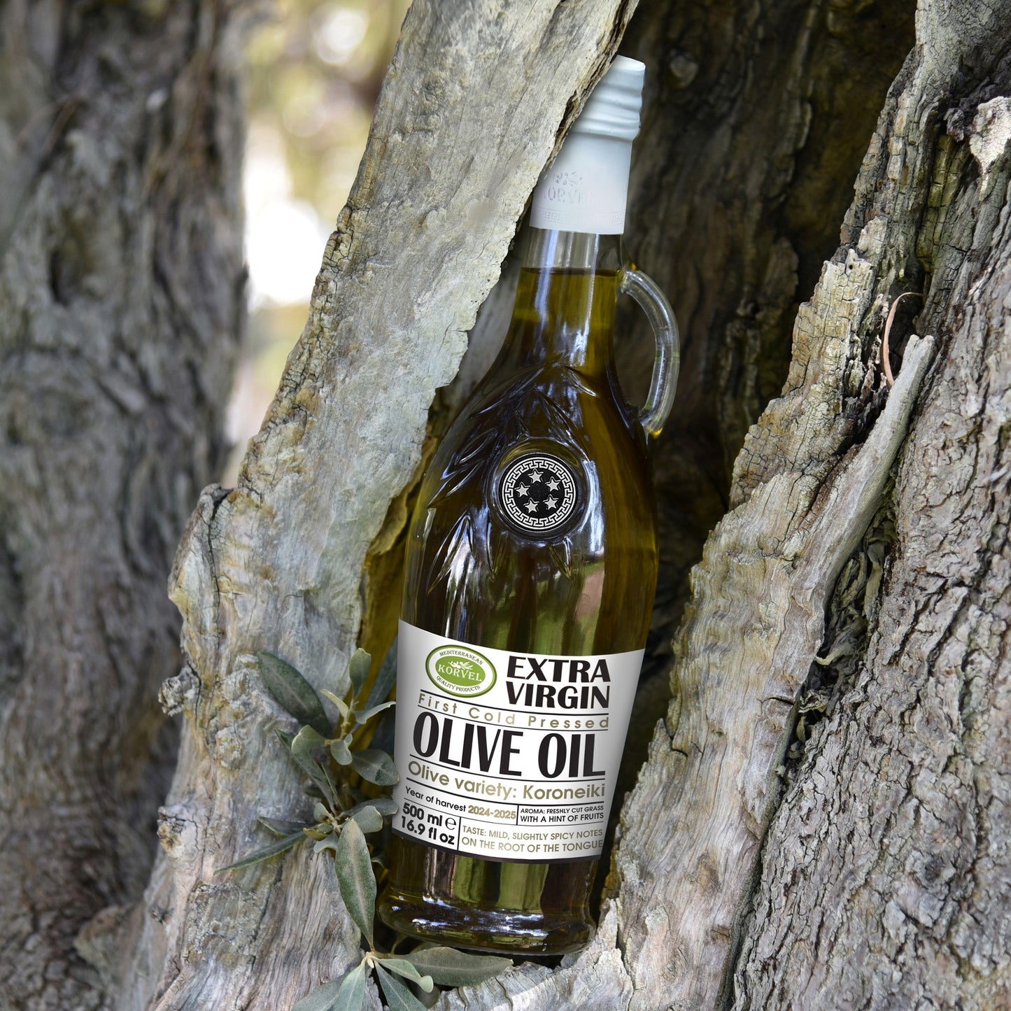 KORVEL Greek Extra Virgin Olive Oil, Amphora Bottle, 16.9 fl oz (500ml)