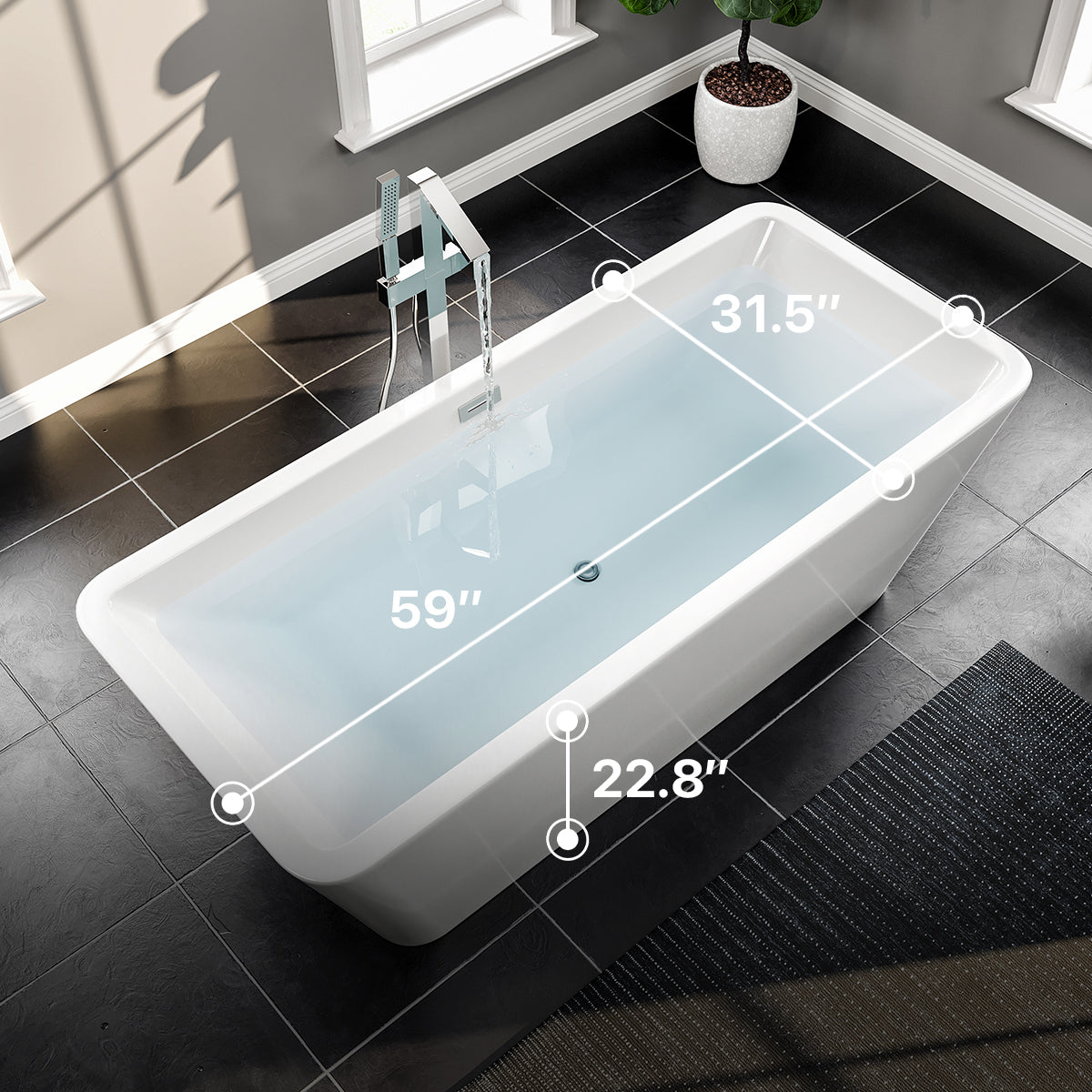 Eviva Eclipse Glossy White Acrylic Freestanding Bathtub