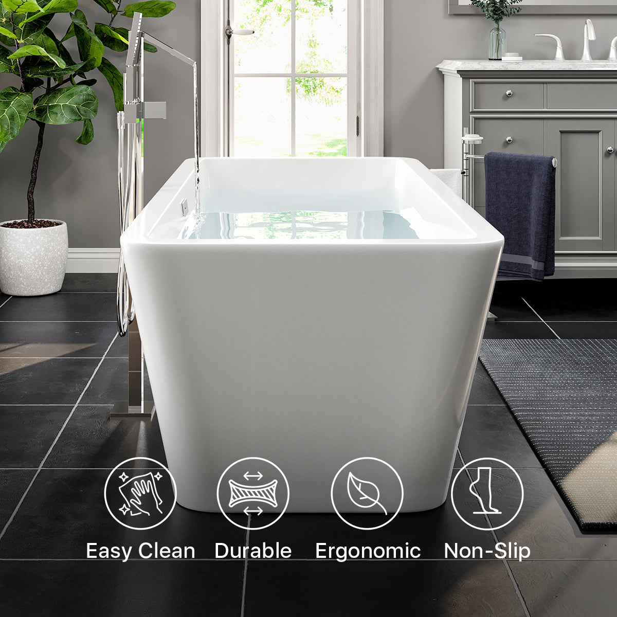 Eviva Eclipse Glossy White Acrylic Freestanding Bathtub